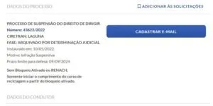 Notificação de suspensão da CNH