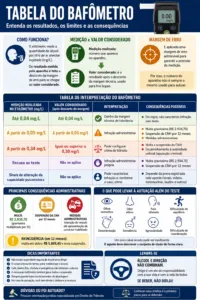 Tabela do bafômetro com faixas de resultado e consequência